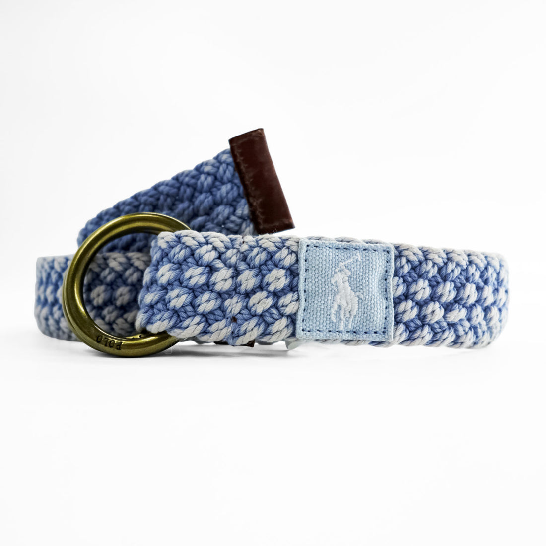 Polo Ralph Lauren ダブルリング ベルト ヴィンテージ加工 編み込み ブルー 真鍮 ゴールド