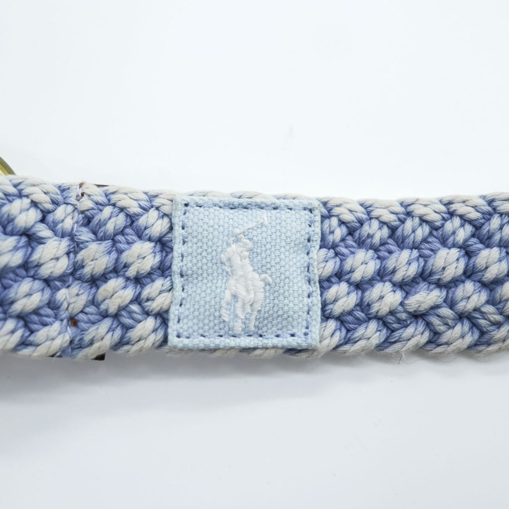 Polo Ralph Lauren ダブルリング ベルト ヴィンテージ加工 編み込み ブルー 真鍮 ゴールド