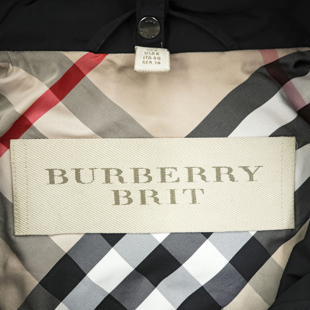 Burberry Brit 3808689 Black Hooded Technical Field Parka Nova Check Women's US 6