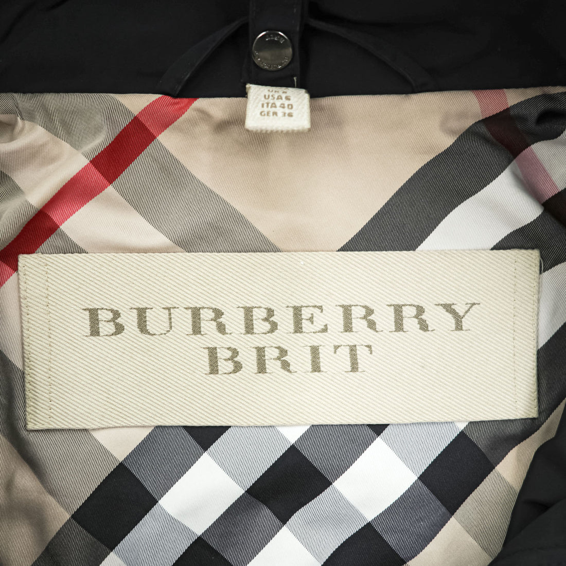 Burberry Brit 3808689 Black Hooded Technical Field Parka Nova Check Women's US 6