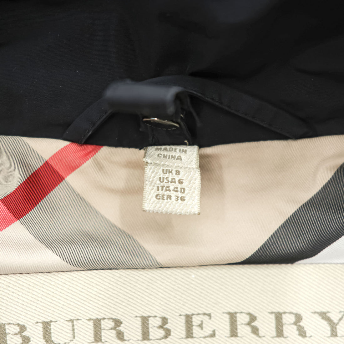 Burberry Brit 3808689 Black Hooded Technical Field Parka Nova Check Women's US 6