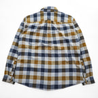 Eddie Bauer 長袖 フランネルシャツ L グレー ネイビー チェック CLASSIC FIT ボタンダウン 胸ポケット 0156