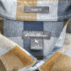 Eddie Bauer 長袖 フランネルシャツ L グレー ネイビー チェック CLASSIC FIT ボタンダウン 胸ポケット 0156