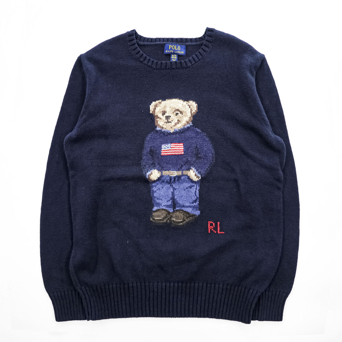 Polo Ralph Lauren ポロベア コットンニット セーター XL ネイビー 星条旗