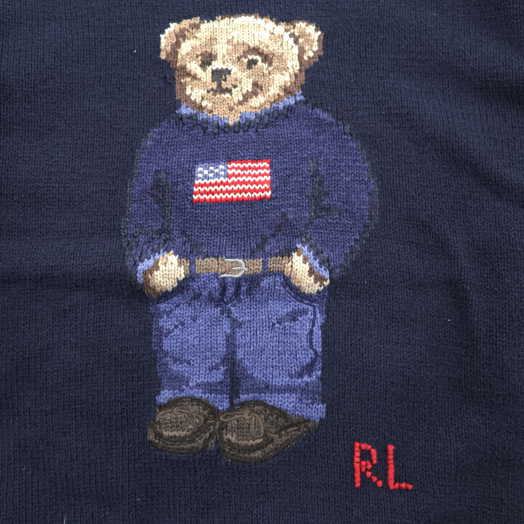 Polo Ralph Lauren ポロベア コットンニット セーター XL ネイビー 星条旗