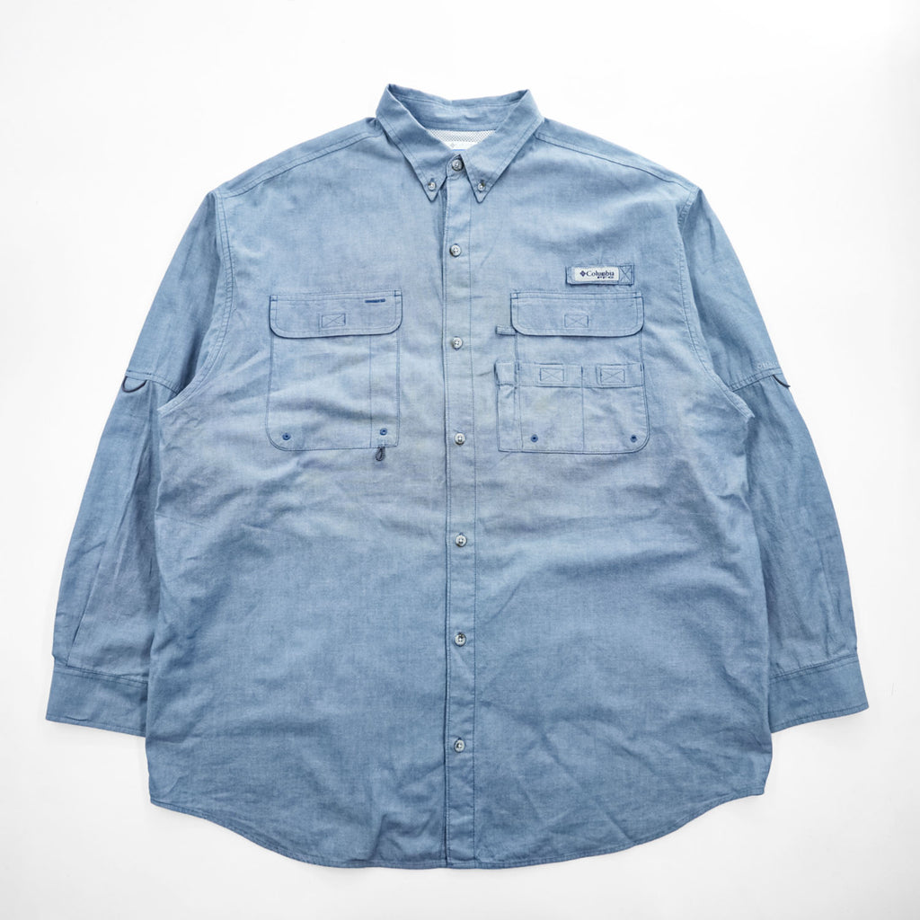 Columbia PFG スーパーボーンヘッドクラシック 長袖フィッシングシャツ XL ライトブルー メッシュ ボタンダウン XM7648