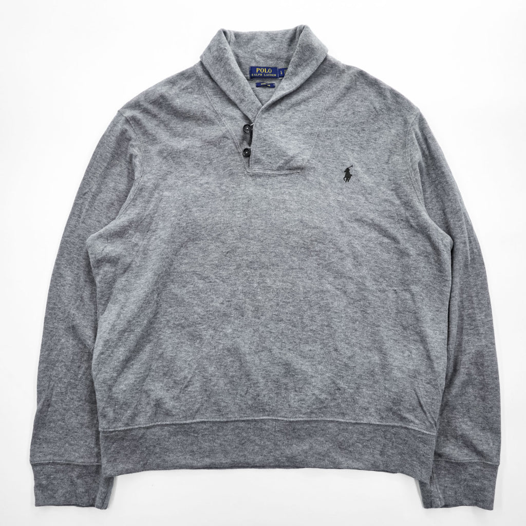 Polo Ralph Lauren ショールカラー スウェット トレーナー L グレー スモールポニー ロゴ 刺繍 ESTATE RIB