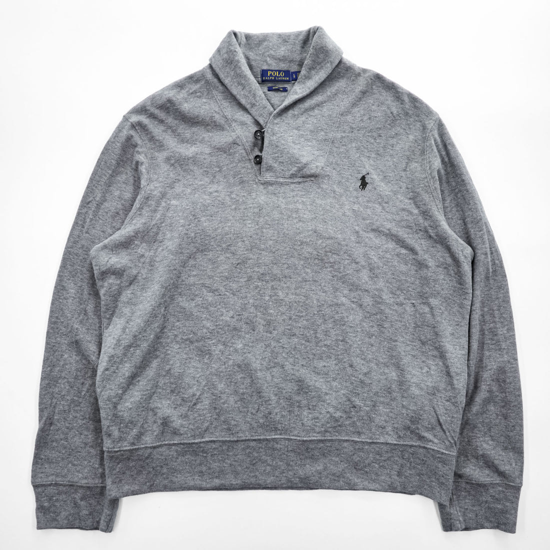 Polo Ralph Lauren ショールカラー スウェット トレーナー L グレー スモールポニー ロゴ 刺繍 ESTATE RIB