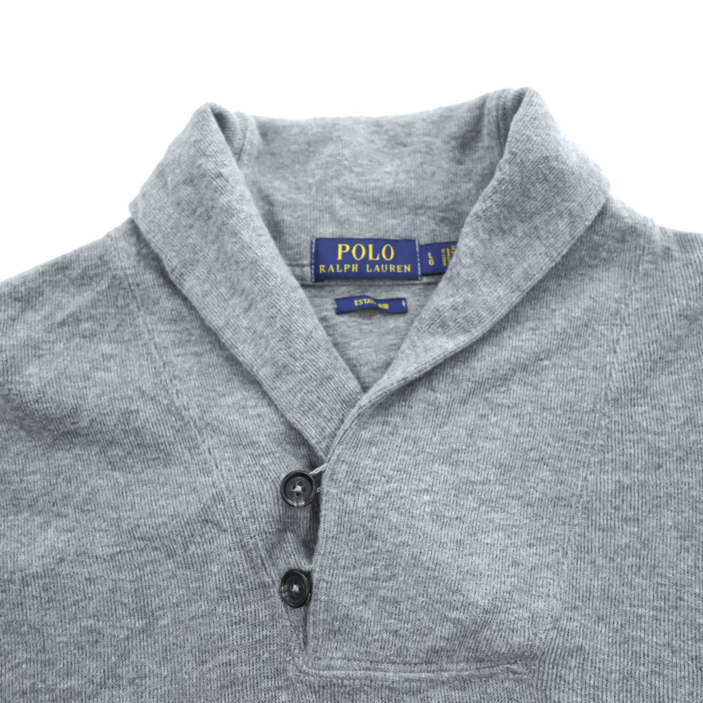 Polo Ralph Lauren ショールカラー スウェット トレーナー L グレー スモールポニー ロゴ 刺繍 ESTATE RIB