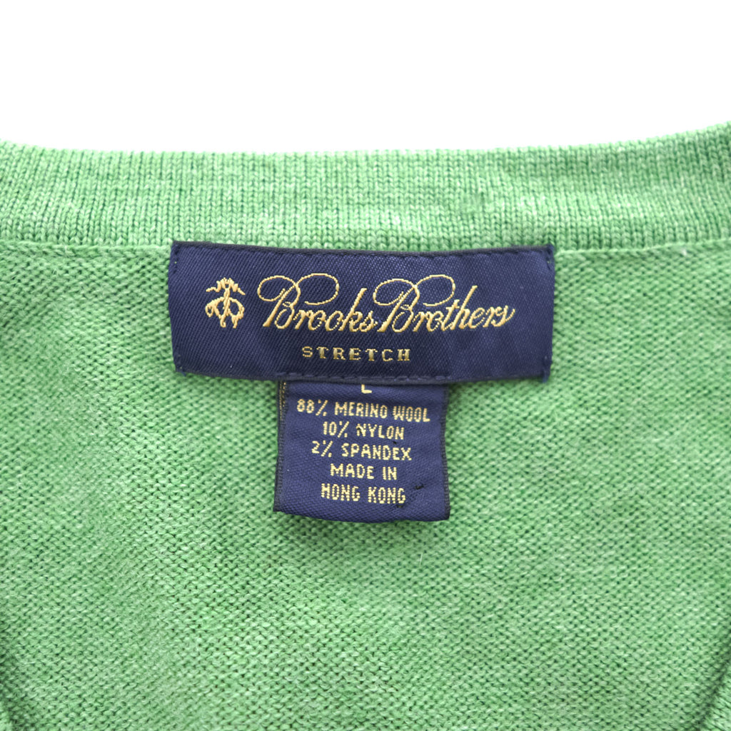 Brooks Brothers メリノウール Vネック ニット セーター L グリーン ストレッチ MERINO WOOL