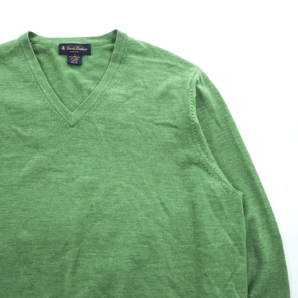 Brooks Brothers メリノウール Vネック ニット セーター L グリーン ストレッチ MERINO WOOL
