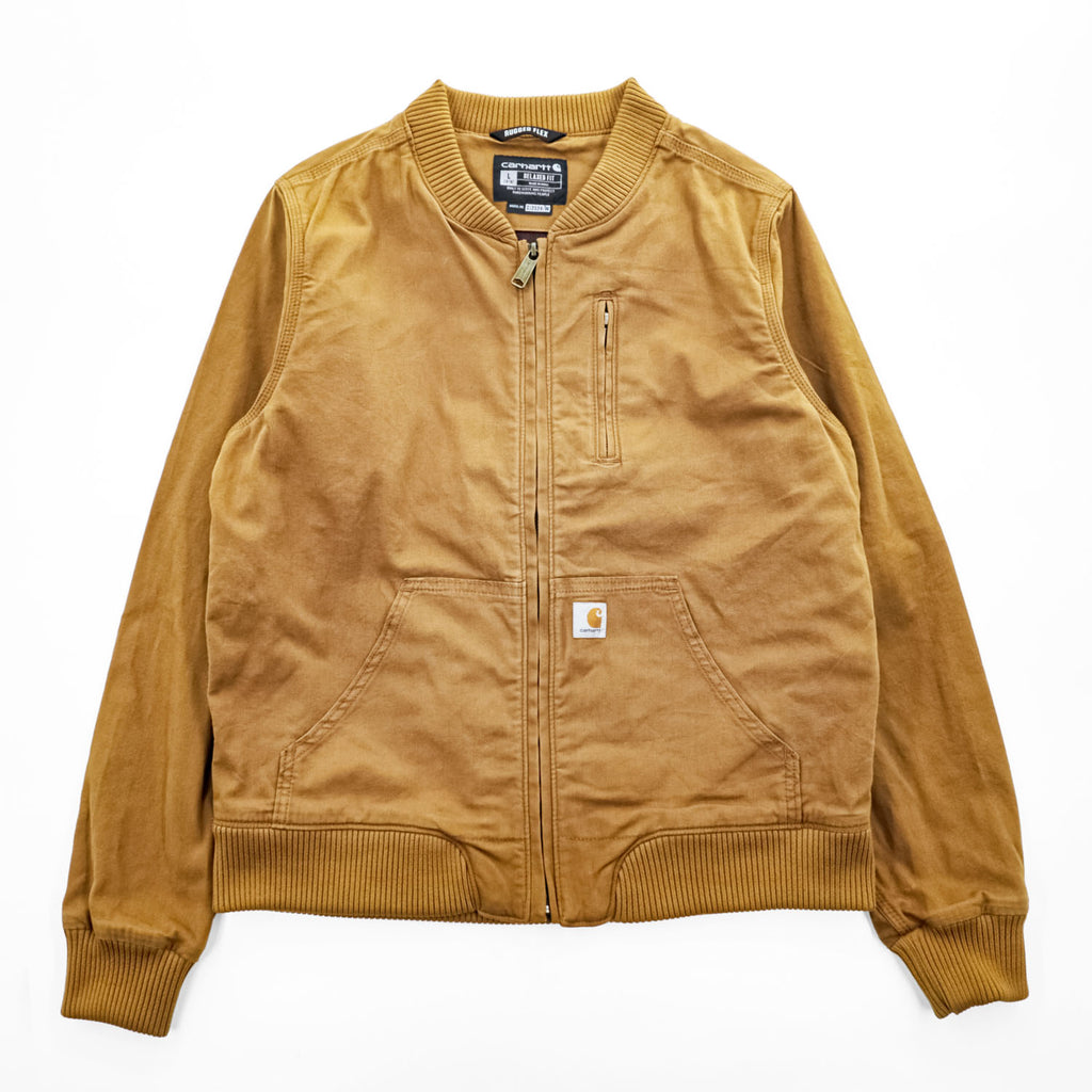 carhartt ダック地 ジップアップブルゾン Rugged Flex ボンバージャケット L ブラウン ストレッチ キャンバス OJ2524-W