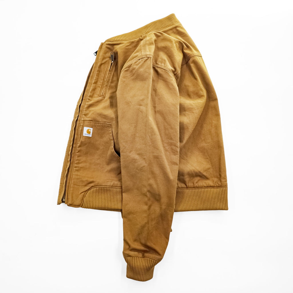 carhartt ダック地 ジップアップブルゾン Rugged Flex ボンバージャケット L ブラウン ストレッチ キャンバス OJ2524-W