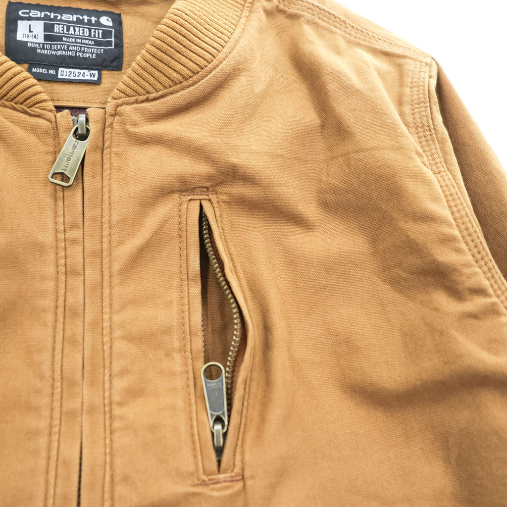 carhartt ダック地 ジップアップブルゾン Rugged Flex ボンバージャケット L ブラウン ストレッチ キャンバス OJ2524-W