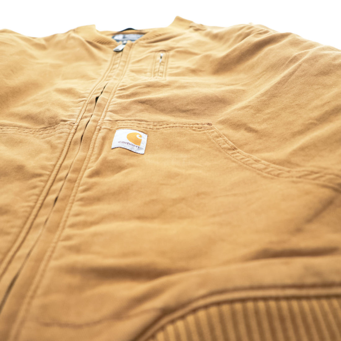 carhartt ダック地 ジップアップブルゾン Rugged Flex ボンバージャケット L ブラウン ストレッチ キャンバス OJ2524-W