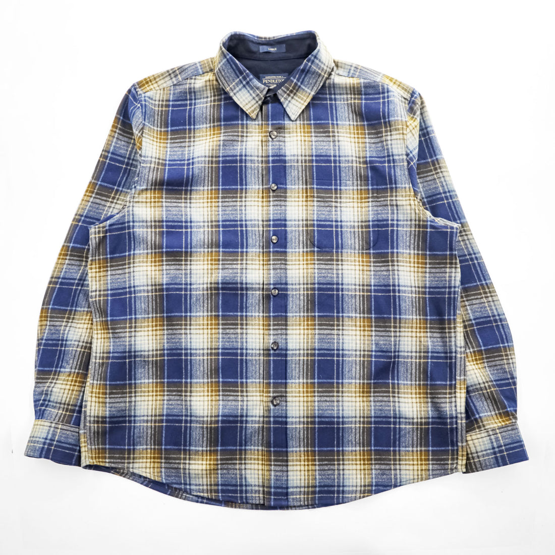 PENDLETON バージンウール LODGE オンブレチェックシャツ XL ネイビー ブラウン 胸ポケット