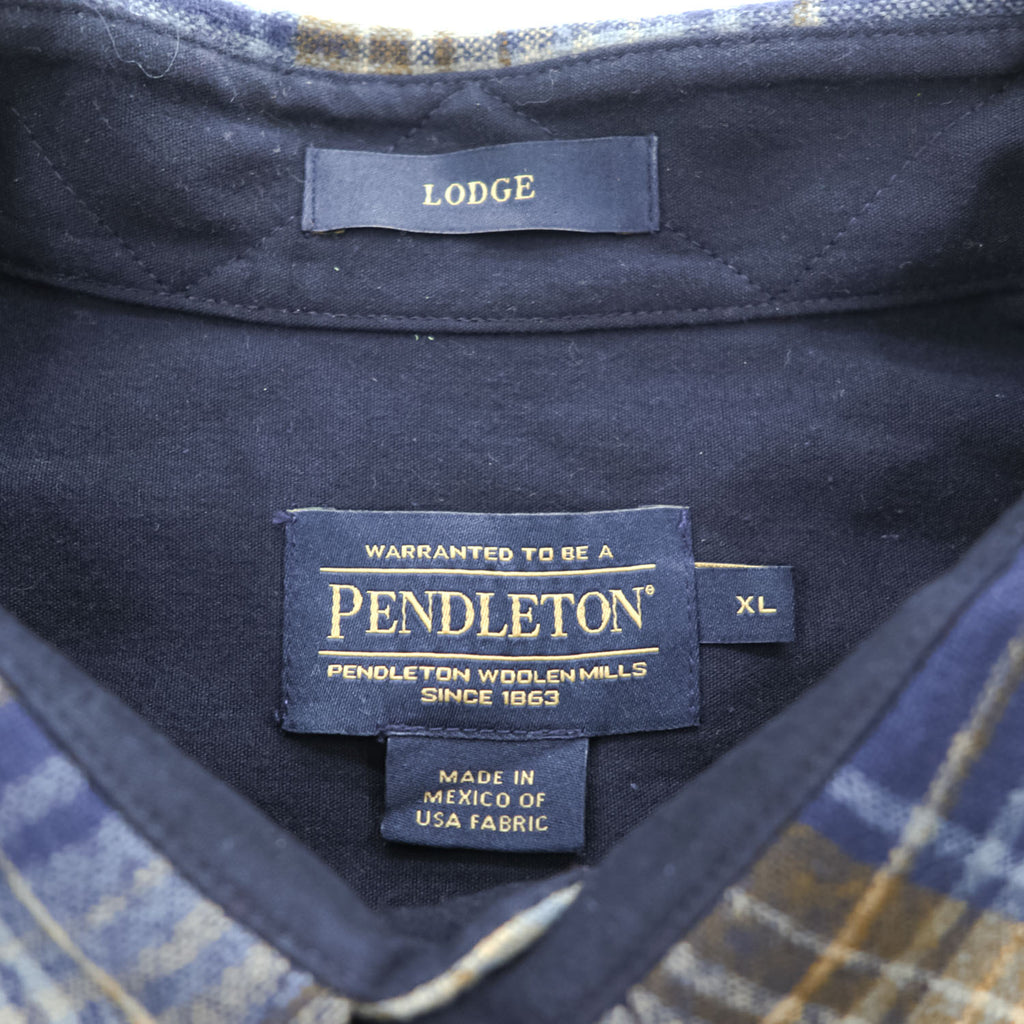 PENDLETON バージンウール LODGE オンブレチェックシャツ XL ネイビー ブラウン 胸ポケット