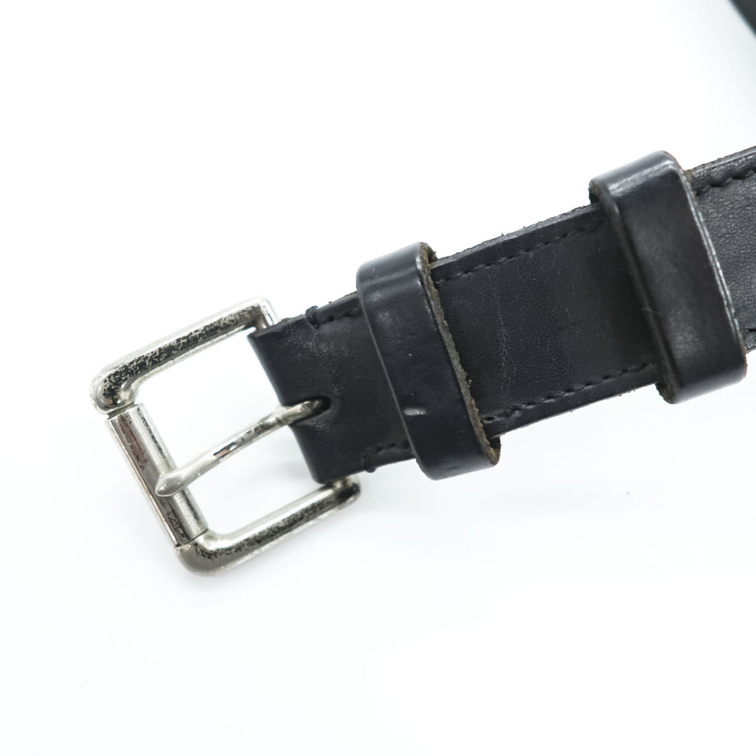 POLO RALPH LAUREN ブラック レザーベルト シルバー バックル スクエア