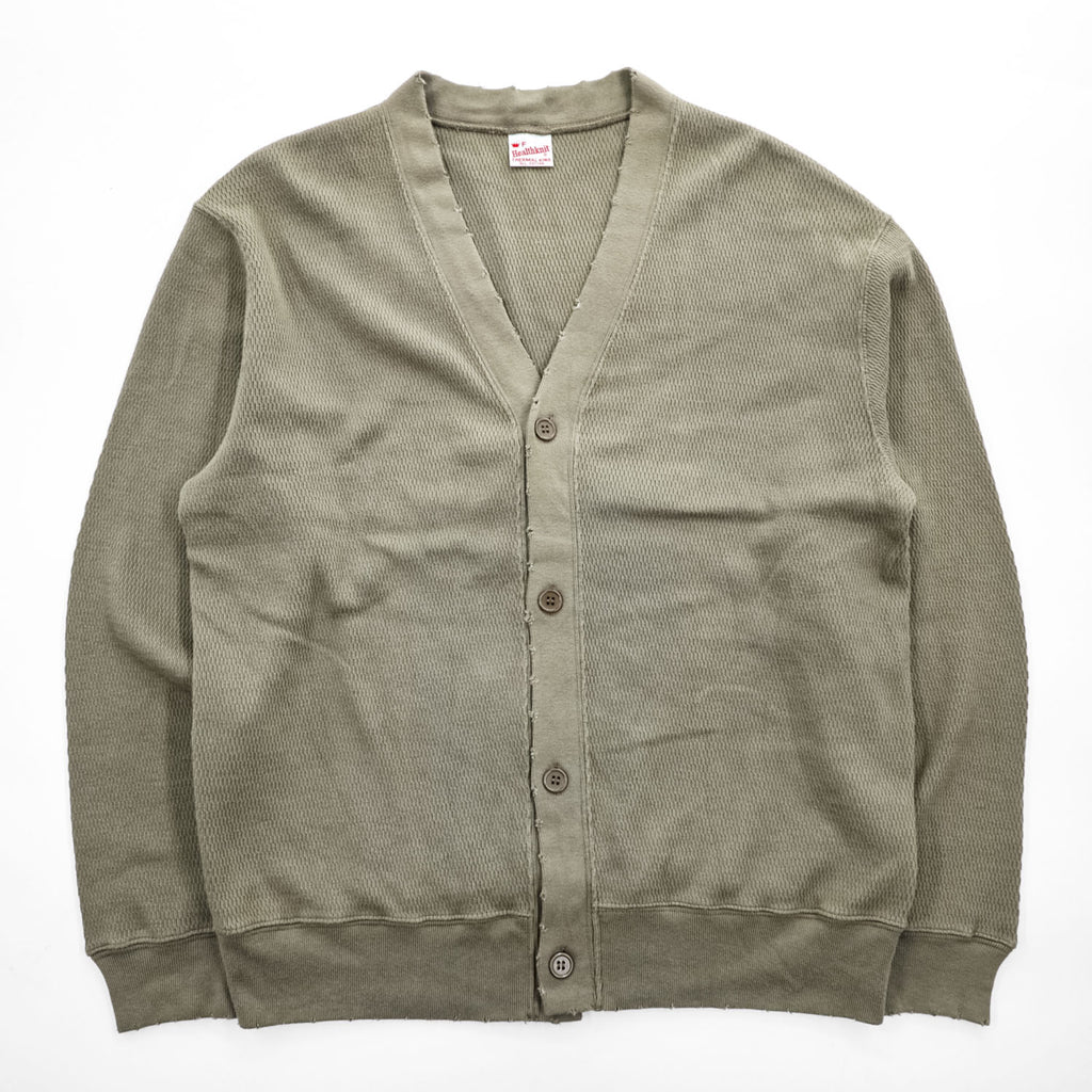 Healthknit サーマル ニット カーディガン FREE ベージュ THERMAL KING ダメージ加工