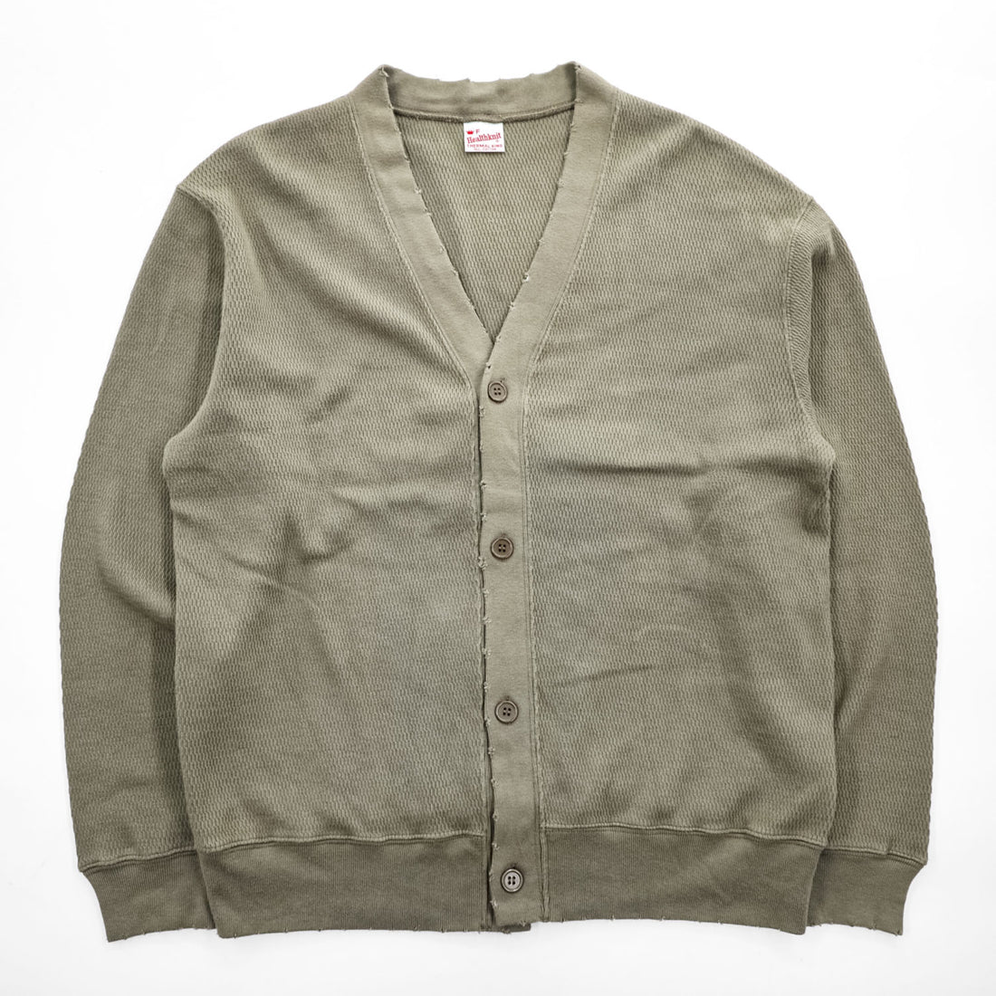 Healthknit サーマル ニット カーディガン FREE ベージュ THERMAL KING ダメージ加工