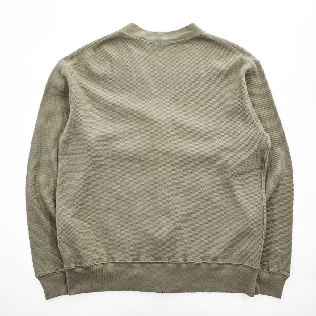 Healthknit サーマル ニット カーディガン FREE ベージュ THERMAL KING ダメージ加工