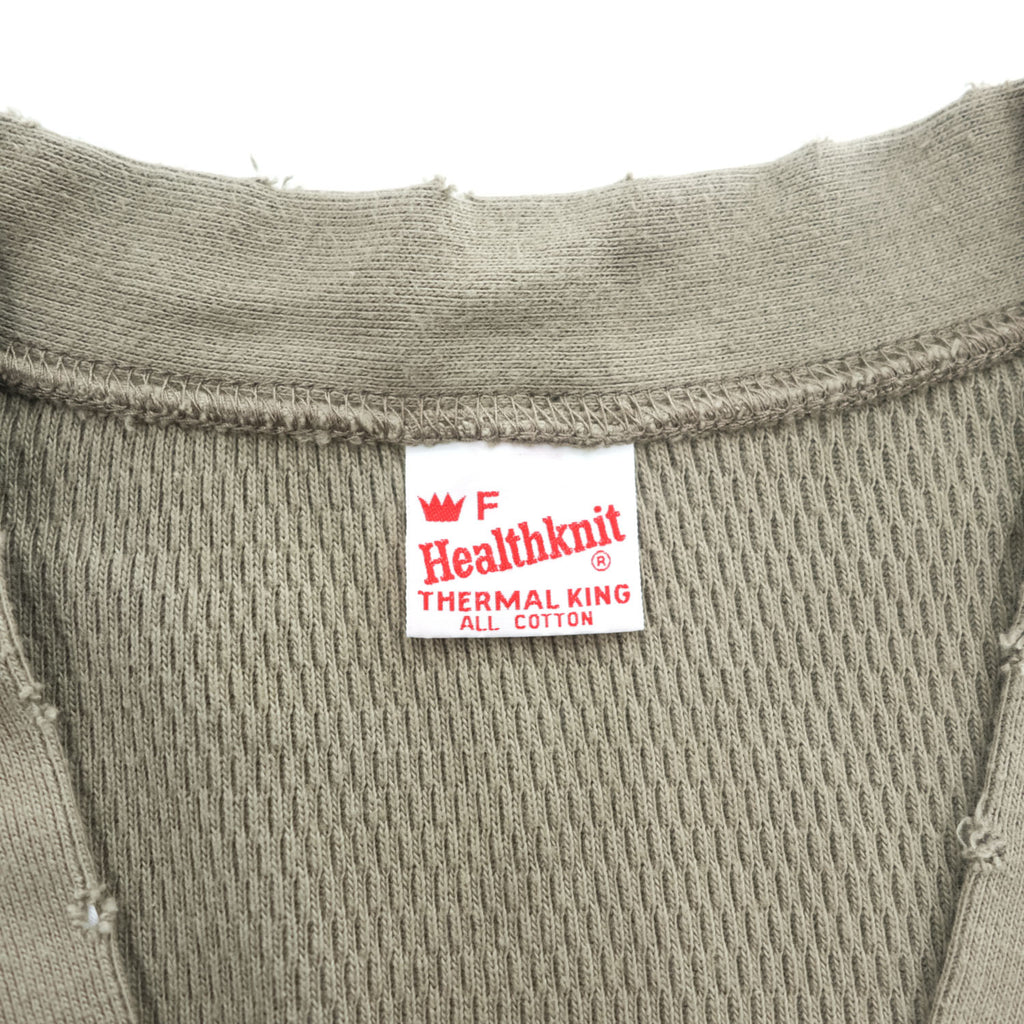 Healthknit サーマル ニット カーディガン FREE ベージュ THERMAL KING ダメージ加工