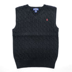 Polo Ralph Lauren Vネック ケーブルニット ベスト M ブラック スモールポニー ロゴ 刺繍