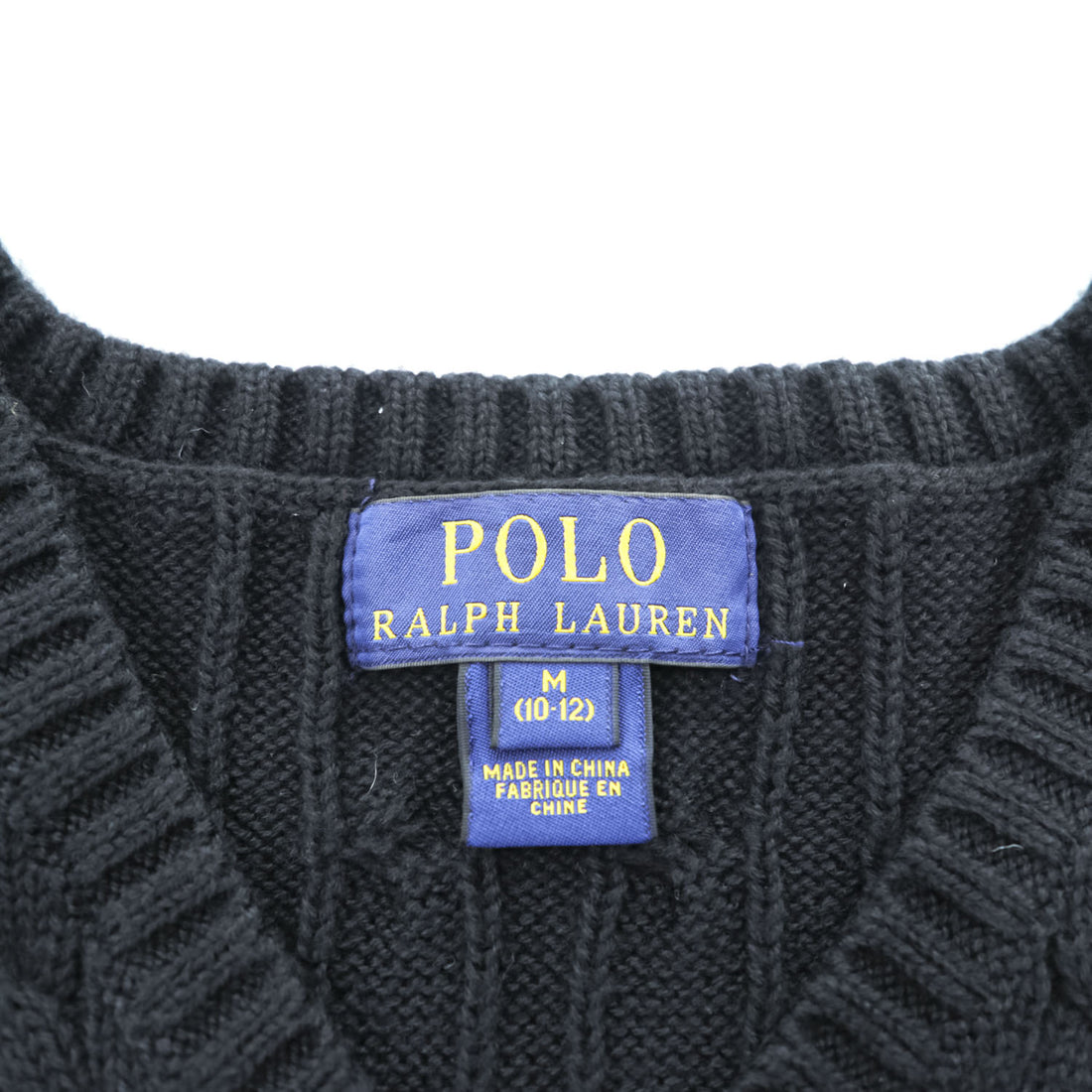 Polo Ralph Lauren Vネック ケーブルニット ベスト M ブラック スモールポニー ロゴ 刺繍