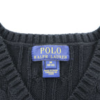 Polo Ralph Lauren Vネック ケーブルニット ベスト M ブラック スモールポニー ロゴ 刺繍