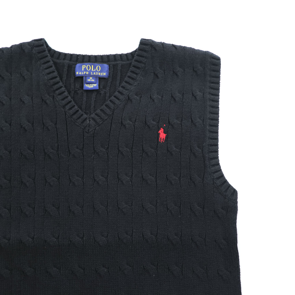 Polo Ralph Lauren Vネック ケーブルニット ベスト M ブラック スモールポニー ロゴ 刺繍