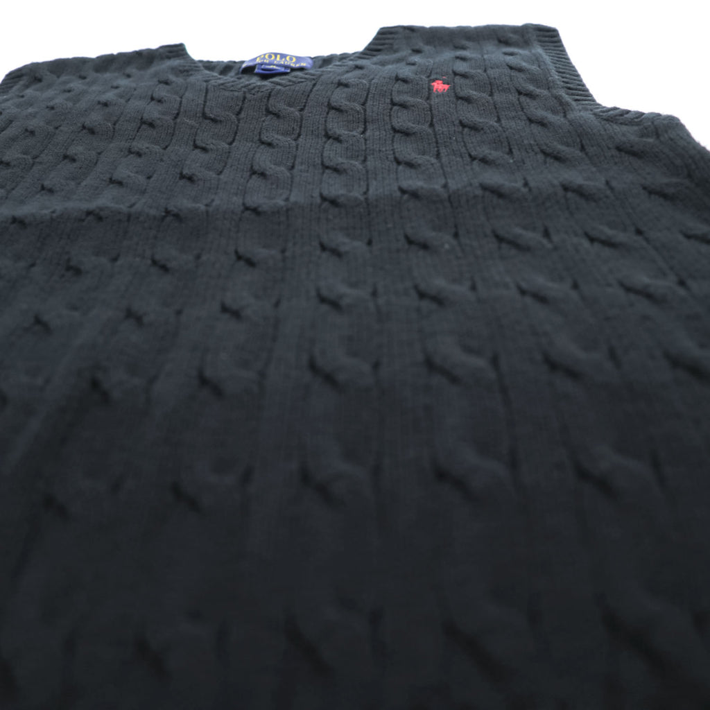 Polo Ralph Lauren Vネック ケーブルニット ベスト M ブラック スモールポニー ロゴ 刺繍