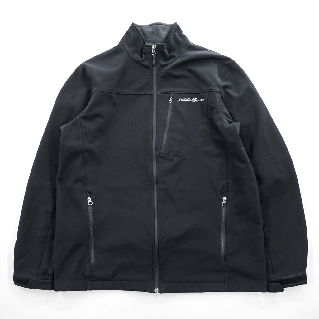 Eddie Bauer ソフトシェルジャケット L ブラック フリース裏地 アウトドア フルジップ 0533