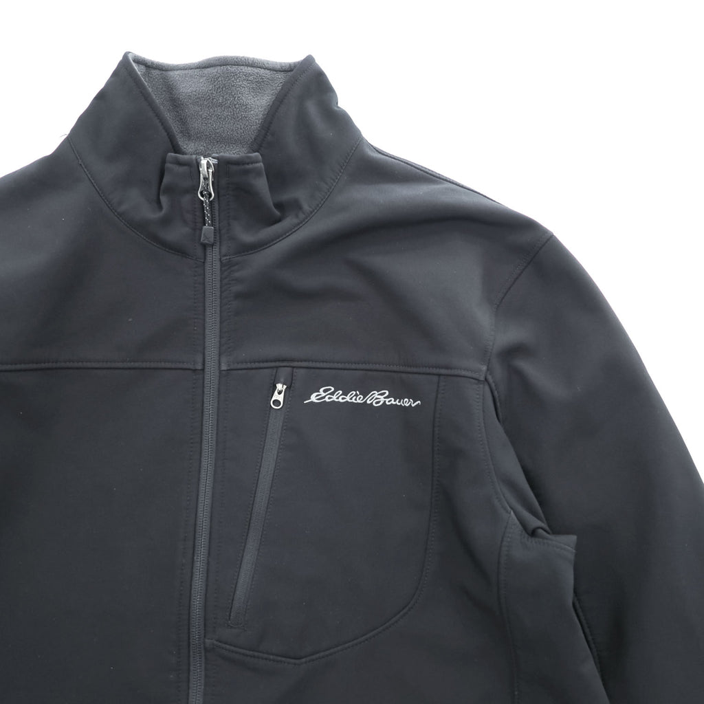 Eddie Bauer ソフトシェルジャケット L ブラック フリース裏地 アウトドア フルジップ 0533