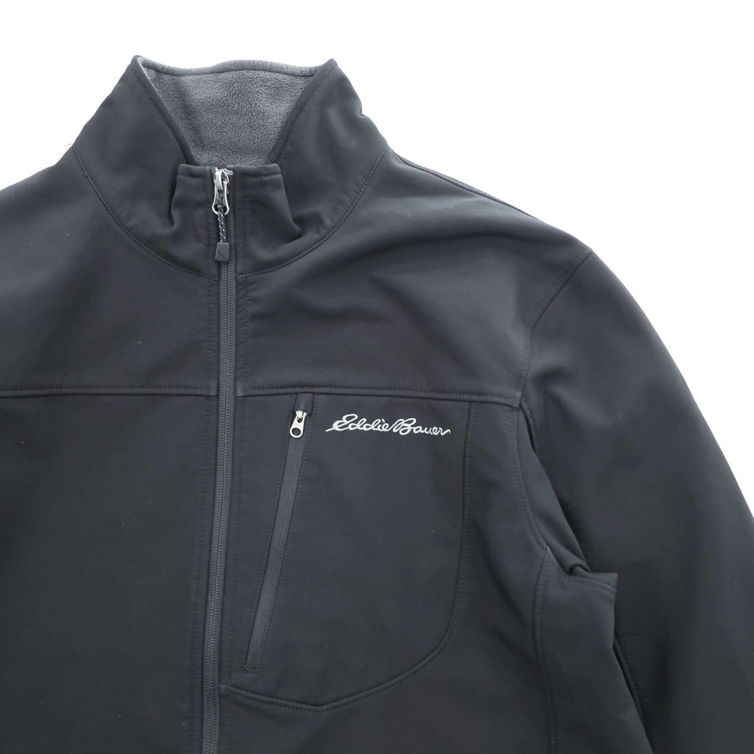 Eddie Bauer ソフトシェルジャケット L ブラック フリース裏地 アウトドア フルジップ 0533