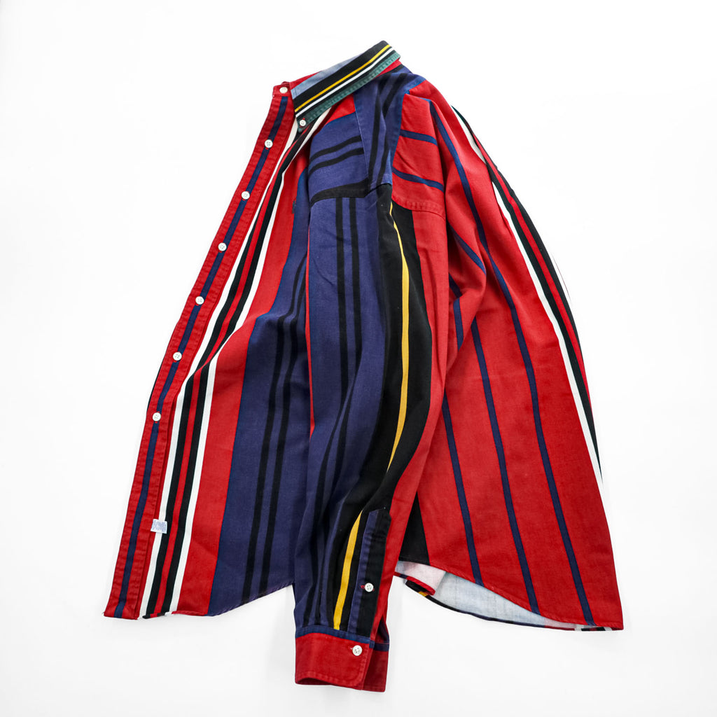 Ralph Lauren 90年代 ヴィンテージ 長袖 マルチカラー ストライプ シャツ XL ポニー刺繍 ボタンダウン レッド ネイビー