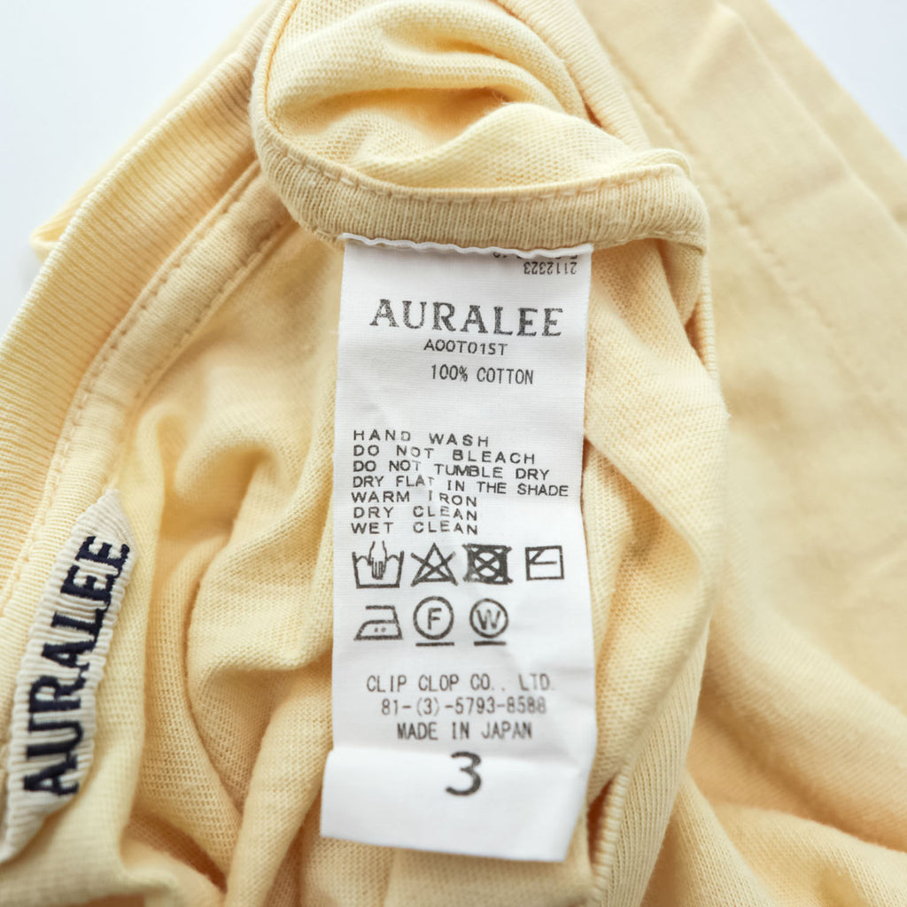 AURALEE A00T01ST Seamless Crew Neck Tee Cotton Crew Neck Short Sleeve T-Shirt Yellow Size 3 Made in Japan