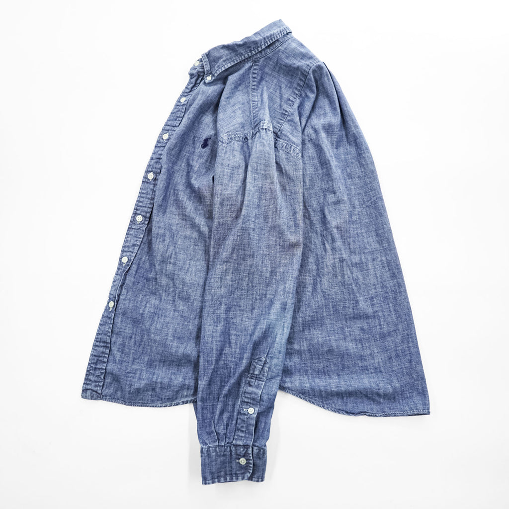 Ralph Lauren Slim Fit Chambray Button-Down Long Sleeve Shirt Blue L/G