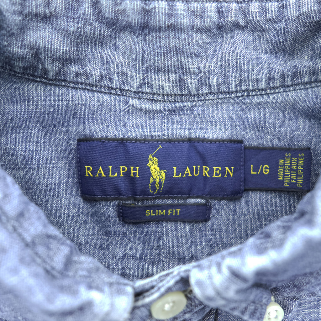 Ralph Lauren Slim Fit Chambray Button-Down Long Sleeve Shirt Blue L/G