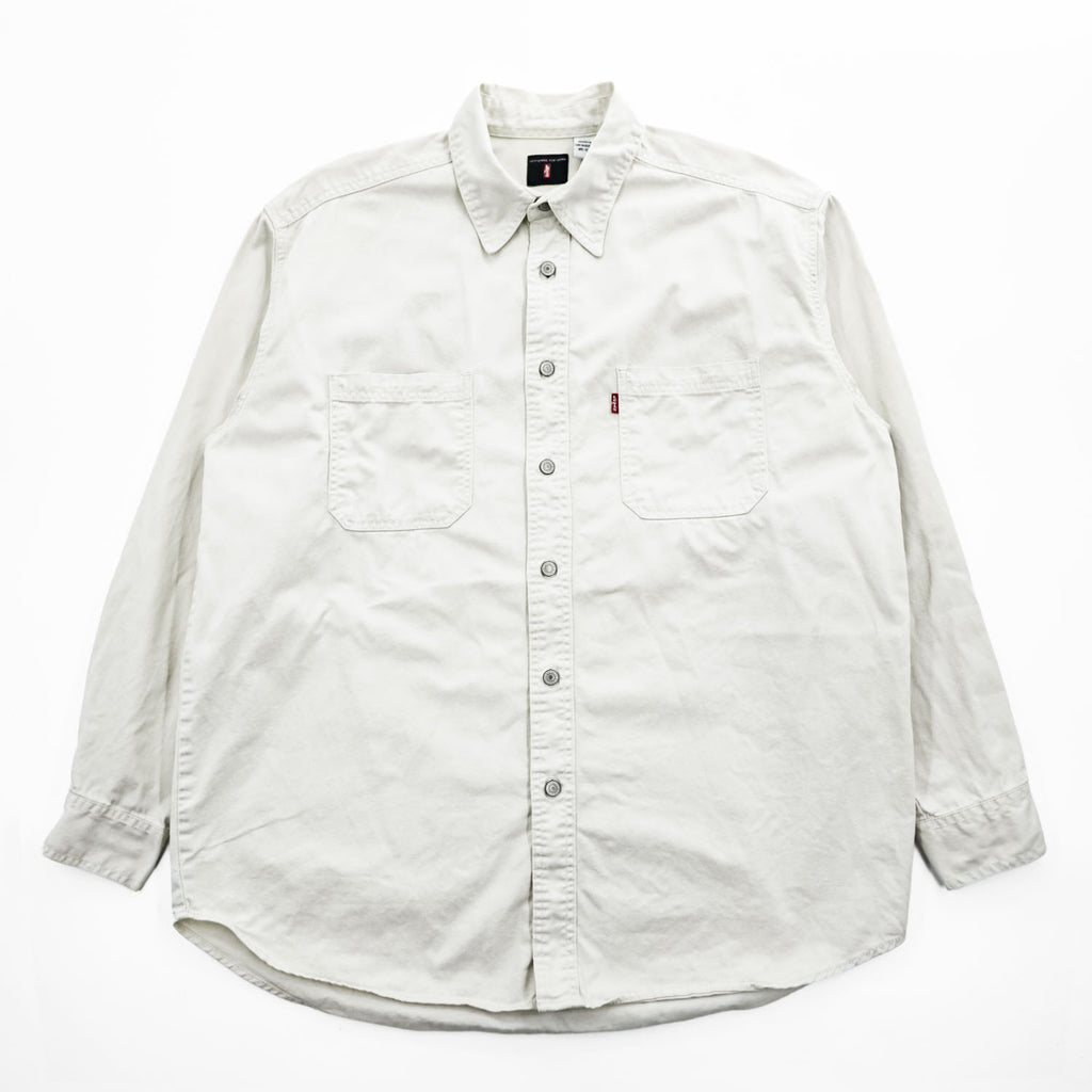 Levi's Red Tab Jeans Cotton Long Sleeve Work Shirt Ivory M Made in Indonesia 2000s