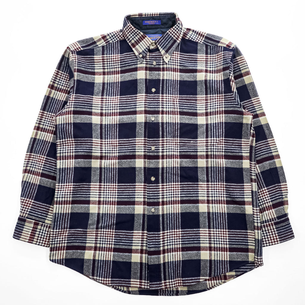 PENDLETON Made in USA 100% Virgin Wool Navy Plaid Button-Down Long Sleeve Shirt M