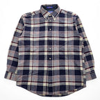 PENDLETON Made in USA 100% Virgin Wool Navy Plaid Button-Down Long Sleeve Shirt M