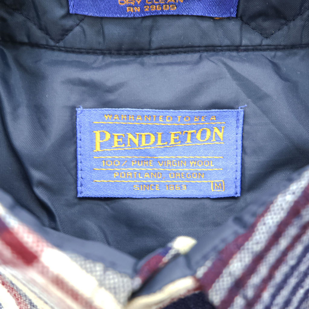 PENDLETON Made in USA 100% Virgin Wool Navy Plaid Button-Down Long Sleeve Shirt M