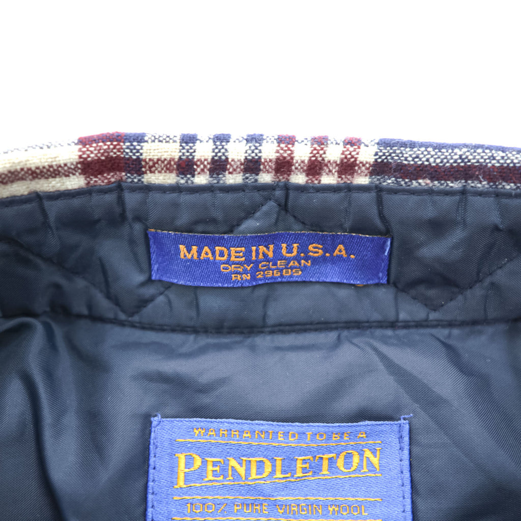 PENDLETON Made in USA 100% Virgin Wool Navy Plaid Button-Down Long Sleeve Shirt M