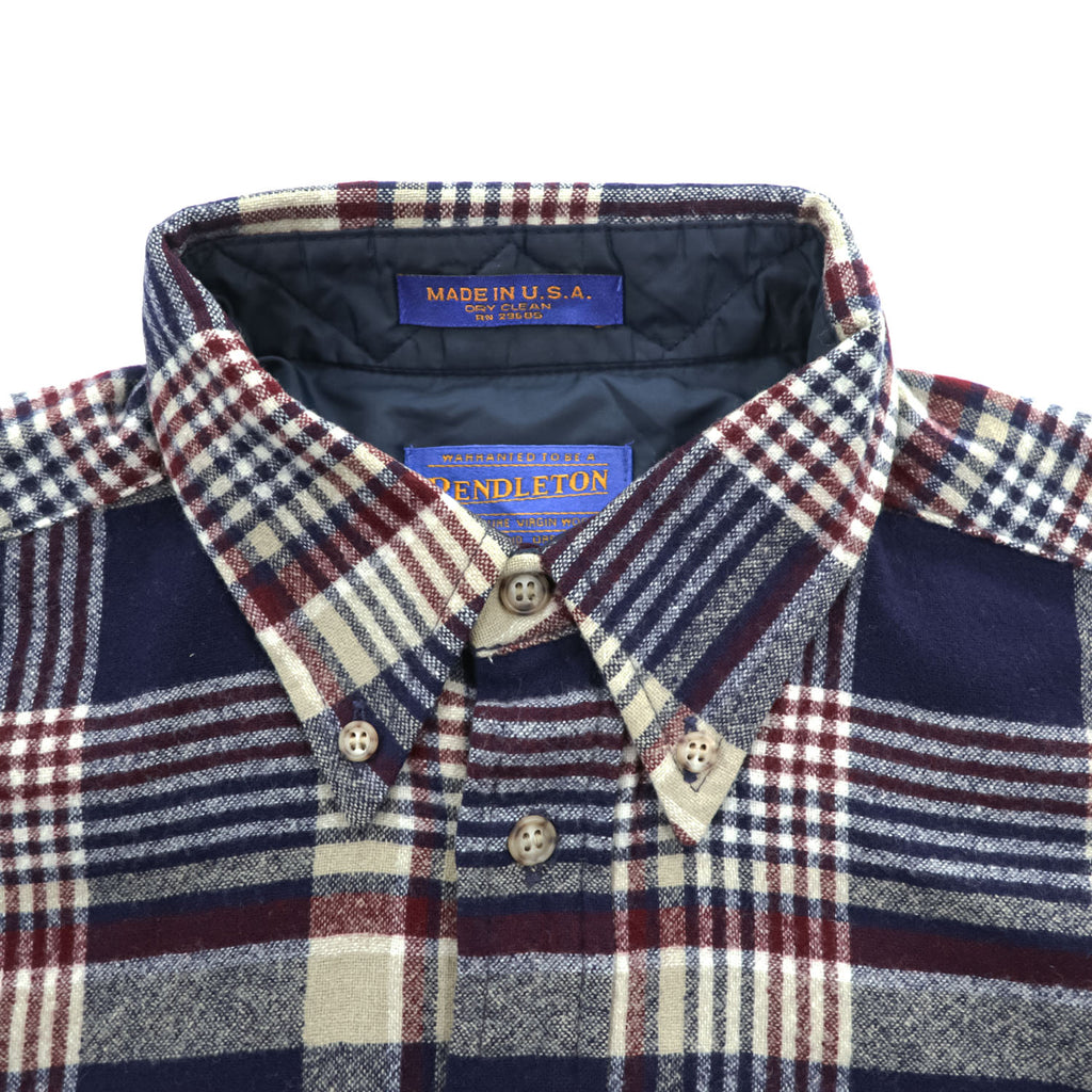 PENDLETON Made in USA 100% Virgin Wool Navy Plaid Button-Down Long Sleeve Shirt M