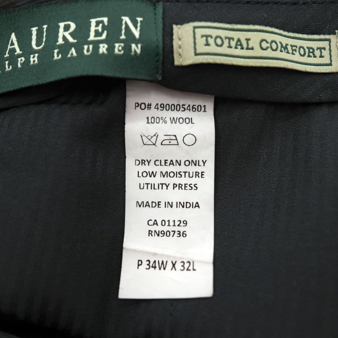 LAUREN RALPH LAUREN Total Comfort 100% Wool Navy Dress Pants 34W x 32L