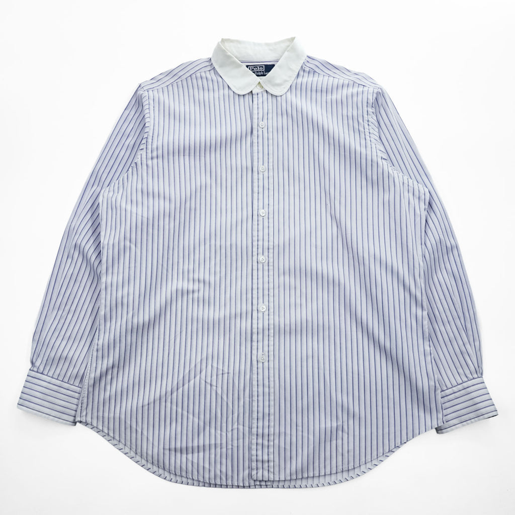 Polo Ralph Lauren L Blue Stripe White Rounded Collar Long Sleeve Shirt