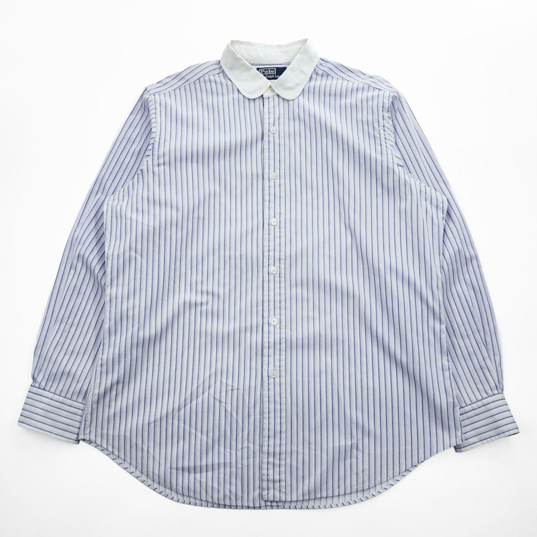 Polo Ralph Lauren L Blue Stripe White Rounded Collar Long Sleeve Shirt
