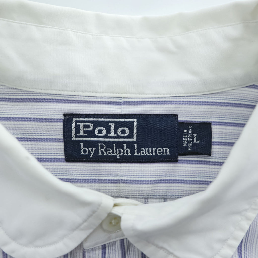 Polo Ralph Lauren L Blue Stripe White Rounded Collar Long Sleeve Shirt