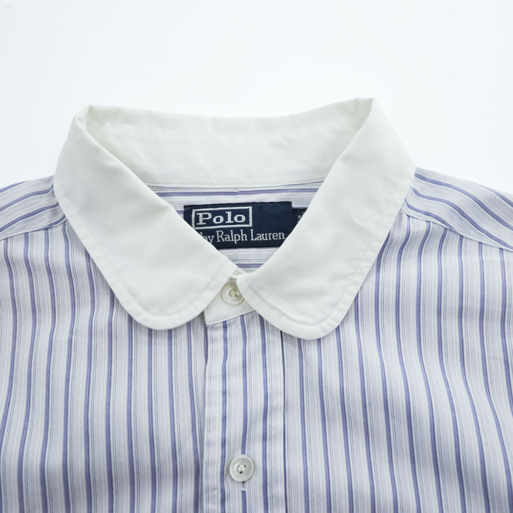 Polo Ralph Lauren L Blue Stripe White Rounded Collar Long Sleeve Shirt