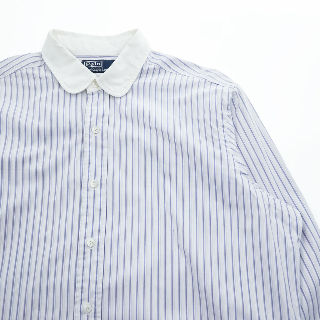 Polo Ralph Lauren L Blue Stripe White Rounded Collar Long Sleeve Shirt
